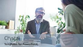  Presentation with helping - Slide deck enhanced with professional-psychologist-helping-depressed-woman background and a light blue colored foreground