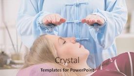  Presentation with reiki - Cool new PPT theme with professional-reiki-healer-doing-reiki backdrop and a coral colored foreground