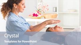  Presentation with reiki - Audience pleasing slide set consisting of professional reiki healer doing reiki backdrop and a light blue colored foreground