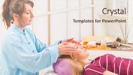  Presentation with reiki - Audience pleasing presentation design consisting of professional reiki healer doing reiki backdrop and a sky blue colored foreground