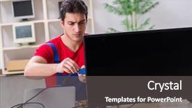  Presentation with mechanical engineering engineer tools - Amazing theme having professional repair engineer repairing broken backdrop and a dark gray colored foreground