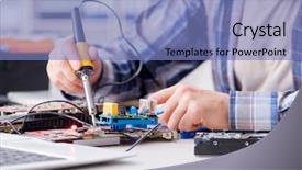  Presentation with memory - PPT layouts consisting of professional repairman repairing computer background and a teal colored foreground