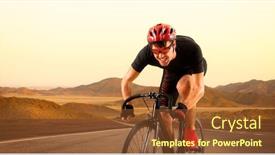  Presentation with cyclist mountains - Cool new presentation design with professional road bicycle racer in action cyclist rides on the road between mountains backdrop and a tawny brown colored foreground