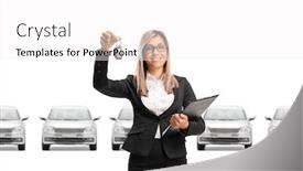  Presentation with car sales - Slide set enhanced with professional-sales-woman-showing-car background and a white colored foreground