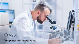  Presentation with genetic research - PPT theme with professional-scientist-is-working background and a light blue colored foreground