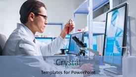  Presentation with research engineer - PPT theme consisting of professional-scientist-is-working background and a light blue colored foreground