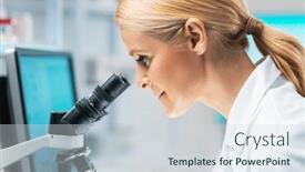  Presentation with genetic research - Presentation theme consisting of professional-scientist-working background and a sky blue colored foreground