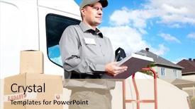  Presentation with courier - Cool new PPT theme with professional shipping courier delivery postal backdrop and a lemonade colored foreground