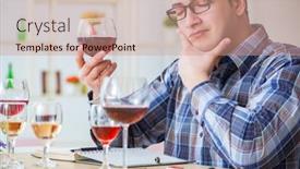  Presentation with sommelier - PPT theme consisting of professional-sommelier-tasting-red-wine background and a coral colored foreground