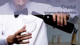  Presentation with sommelier - Colorful presentation theme enhanced with professional sommelier tasting wine in restaurant backdrop and a light blue colored foreground