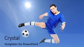  Presentation with blue professional - Cool new slide set with professional sports - soccer player with a ball backdrop and a  colored foreground