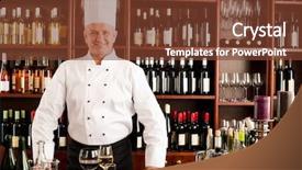  Presentation with cook chef - Slides consisting of professional standing confident in restaurant background and a  colored foreground
