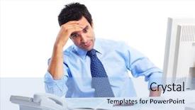  Presentation with isolated paw prints over white - Presentation theme enhanced with professional stress - busy businessman having headache isolated background and a light blue colored foreground