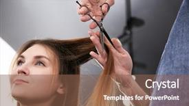  Presentation with hair salon - Beautiful presentation featuring stylist cutting woman's hair backdrop and a tawny brown colored foreground