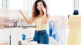  Presentation with sewing - PPT theme having professional-tailor-with-phone background and a lemonade colored foreground