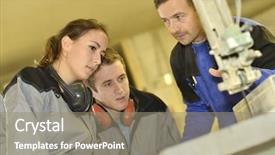  Presentation with machinery - PPT theme consisting of professional teacher showing carpentry machinery to students background and a gray colored foreground