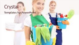  Presentation with cleaning service - PPT layouts featuring professional team of cleaning service background and a lemonade colored foreground