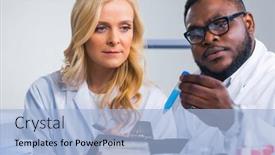  Presentation with research engineer - Beautiful PPT layouts featuring professional-team-of-scientists backdrop and a light blue colored foreground