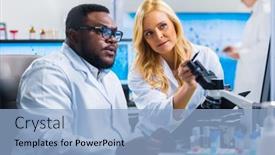  Presentation with genetic research - Colorful PPT layouts enhanced with professional-team-of-scientists backdrop and a light blue colored foreground