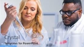  Presentation with research engineer - Presentation theme having professional-team-of-scientists background and a light blue colored foreground