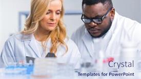  Presentation with research engineer - Presentation enhanced with professional-team-of-scientists background and a sky blue colored foreground