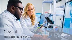  Presentation with research engineer - Beautiful theme featuring professional-team-of-scientists backdrop and a light blue colored foreground