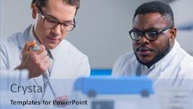  Presentation with research engineer - Colorful slide deck enhanced with professional-team-of-scientists backdrop and a light blue colored foreground