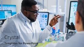  Presentation with genetic research - Beautiful slide deck featuring professional-team-of-scientists backdrop and a light blue colored foreground