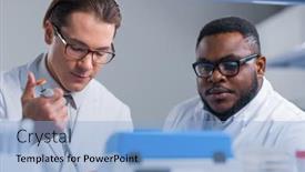  Presentation with research engineer - PPT layouts consisting of professional-team-of-scientists background and a light blue colored foreground