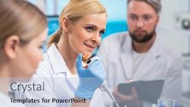  Presentation with research engineer - Theme enhanced with professional-team-of-scientists background and a light blue colored foreground