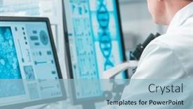  Presentation with genetic research - PPT theme having professional-team-of-scientists background and a light blue colored foreground