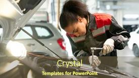  Presentation with service technician - Audience pleasing PPT theme consisting of professional-technician-of-car-maintenance backdrop and a tawny brown colored foreground