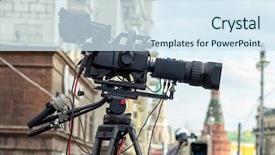  Presentation with movie - Audience pleasing PPT theme consisting of professional television movie camera backdrop and a sky blue colored foreground