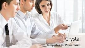  Presentation with young business people - Cool new slide set with professional training - young business people working backdrop and a  colored foreground