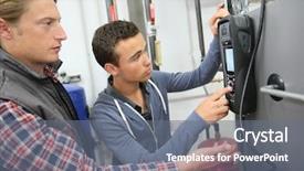  Presentation with professional training - Slide set with professional training measuring heat pump background and a gray colored foreground