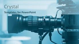 Presentation with recording studio - PPT theme having professional-video-camera-lens-recording background and a light blue colored foreground