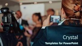  Presentation with television media - Slide set having professional-video-production-camera-recording background and a navy blue colored foreground