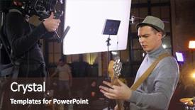  Presentation with shooting - Beautiful PPT layouts featuring professional video shooting a musician backdrop and a tawny brown colored foreground