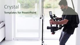  Presentation with videographer - Slide deck with professional-videographer-with-gimball-video background and a soft green colored foreground