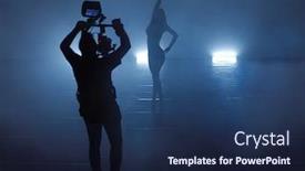  Presentation with videographer - Audience pleasing slide deck consisting of professional-videographer-with-gimball-video backdrop and a navy blue colored foreground