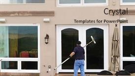  Presentation with house window frame - Amazing PPT layouts having professional window washer cleaning house backdrop and a soft green colored foreground