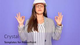  Presentation with industrial engineer - Cool new slide deck with professional-woman-engineer-wearing-industrial backdrop and a light blue colored foreground