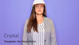  Presentation with industrial engineer - Cool new PPT layouts with professional-woman-engineer-wearing-industrial backdrop and a light blue colored foreground