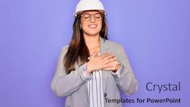  Presentation with industrial engineer - Presentation theme having professional-woman-engineer-wearing-industrial background and a light blue colored foreground