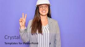  Presentation with industrial engineer - Colorful presentation enhanced with professional-woman-engineer-wearing-industrial backdrop and a light blue colored foreground