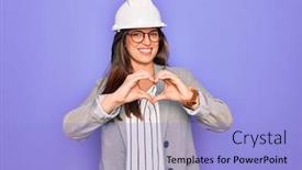  Presentation with industrial engineer - Audience pleasing presentation design consisting of professional-woman-engineer-wearing-industrial backdrop and a light blue colored foreground