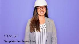  Presentation with industrial engineer - Slide deck consisting of professional-woman-engineer-wearing-industrial background and a light blue colored foreground