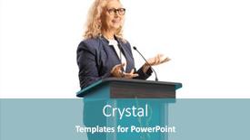  Presentation with stand - Presentation featuring professional-woman-giving-a-speech background and a teal colored foreground