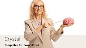  Presentation with human brain stroke - PPT layouts consisting of professional-woman-holding-a-human background and a coral colored foreground