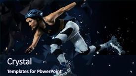  Presentation with recreation - Colorful presentation design enhanced with professional woman rollerskating during competition backdrop and a navy blue colored foreground